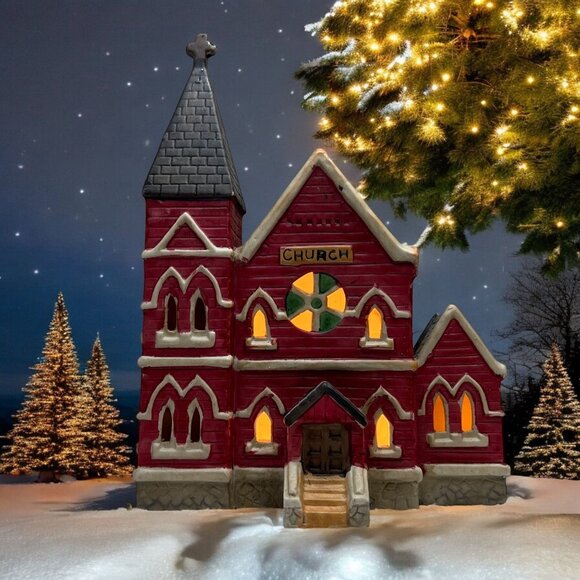 Holiday Traditions Porcelain Lighted Church from 1990s - Picture 1 of 9